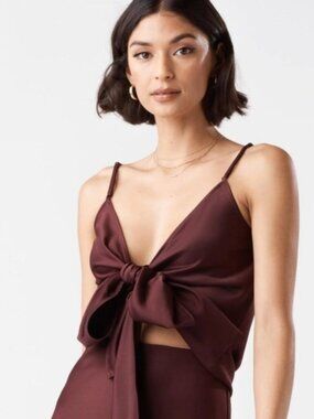 VETTA Capsule Burgundy Convertible Satin Wrap Tank Size Small
